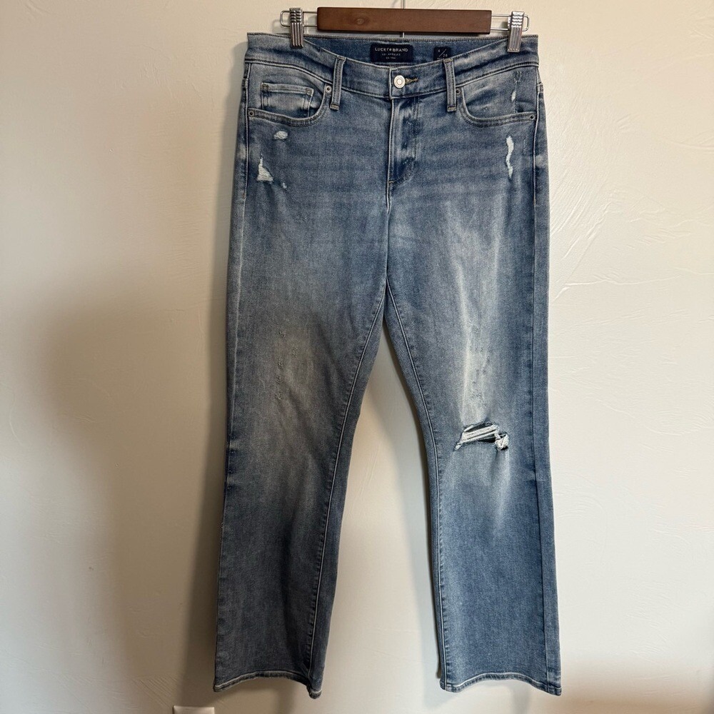 Lucky Brand Women's Easy Rider Mid-Rise Bootcut‎ Medium Wash Distress 6/28x32